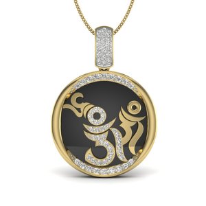 Pendentif Om plaqué or 18 carats avec diamants ronds taille brillant, bijoux religieux unisexes - Product Image 2