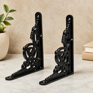 SHUBHAM <b>Black</b> Metal Corner Shelf <b>Bracket</b> Decorative Wall <b>Brackets</b> Rustic Floral Hanging Support for Home Display - Product Image 2