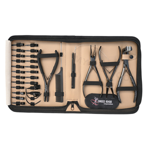 Kit d'outils pour extensions de cheveux noirs avec pince à extensions adhésives de 7 pouces, pince à retirer les perles, pince à sertir à deux trous, étui en Rexine - Product Image 1