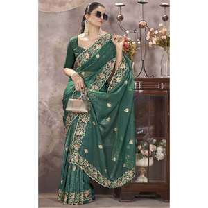 Sari de Seda de Diseño para Bodas con Bordado de Hilo y Lentejuelas - Product Image 6