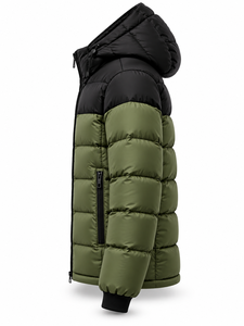 Chaqueta Acolchada con Capucha para Hombre, Invierno, Cálida, Impermeable, Secado Rápido, Cortavientos, Casual, Cierre Frontal, Bloques de Color Verde Oliva y Negro - Product Image 3