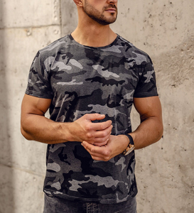 เสื้อยืดผู้ชายคอกลมแขนสั้น ผ้าฝ้าย 100% น้ำหนัก 180 กรัม สไตล์ทางการ พิมพ์ลายพราง ผสมเส้นใยสแปนเด็กซ์ - Product Image 4