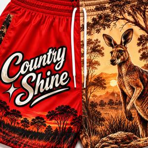 กางเกงขาสั้นพิมพ์ลายสำหรับผู้ชาย Country Shine ลายจิงโจ้ ผลิตจากผ้าโพลีเอสเตอร์/คอตตอนที่เป็นมิตรกับสิ่งแวดล้อม เอวสูง มีเชือกผูกและกระเป๋า - Product Image 4