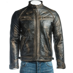 OEM Manufacturer Wholesale Men Leather <b>Jacket</b> Solid Pattern Classic Real Genuine Leather <b>Biker</b> Leather <b>Jacket</b> - Product Image 2