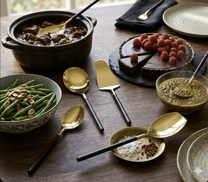 ชุดเซิร์ฟเวอร์ 5 ชิ้น สีดำเคลือบผง ชุดอุปกรณ์เสิร์ฟงานแต่งงาน เคลือบทอง PVD สแตนเลส 304 ปลอดภัยสำหรับอาหาร ชุดเซิร์ฟเวอร์สำหรับร้านอาหาร - Product Image 1