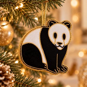 Best Selling Golden Zari Embroidery Work Christmas Hanging Ornament Panda Shape Standard Size Fabric Stonecraft Tree Stand - Product Image 2