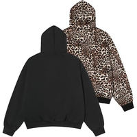 Sweat-shirt à capuche zippé surdimensionné pour femme, imprimé personnalisé de haute qualité, 100 % coton, doublure imprimée léopard, motif noir et marron sur le devant