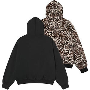 Sudadera con Capucha Extra Grande para Mujer, de Alta Calidad, 100% Algodón, con Estampado de Leopardo, Forro Negro y Marrón, Corte Regular, para Invierno - Product Image 3