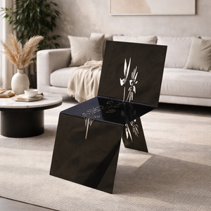 Chaise en métal sculpturale moderne avec motif floral ajouré artistique pour espace de vie contemporain - Product Image 3
