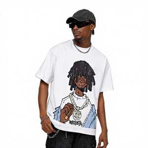 T-shirt blanc oversize pour homme avec imprimé cartoon, manches courtes, col rond, style streetwear, en jersey de coton, Direct Long Mission Online - Product Image 1