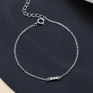 AMBER JEWELS T-3566 Pulsera de Cadena Minimalista de Plata 925 con Moissanita, Corte Brillante, Engaste en Canal, Unisex, Uso Diario, Tercera Pieza - Product Image 1
