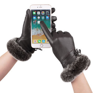 Gants en cuir pour femmes avec doublure en fausse fourrure, chauds pour l'hiver, longueur poignet, pour usage extérieur, style uni - Product Image 3