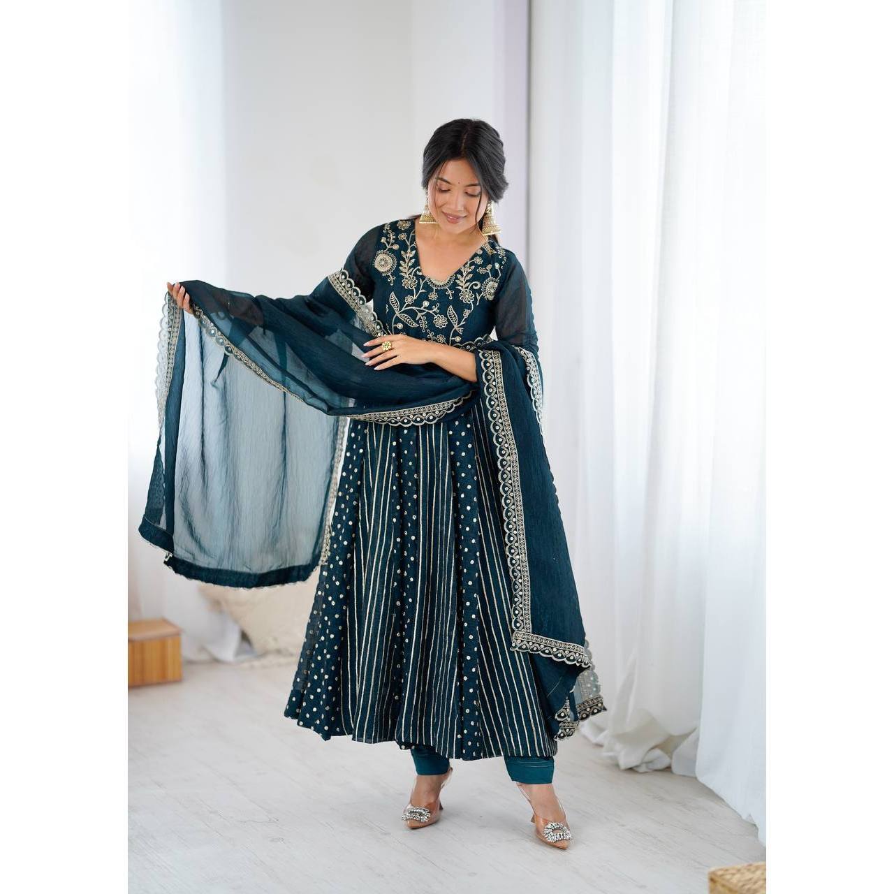 open lace back dress 7405 FLORAL MUGHAL BLACK HEAVY EMBROIDERED EID DRESS