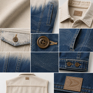 Gilet en jean indigo sans manches pour homme, en coton biologique écru, personnalisé, vêtement streetwear premium - Product Image 4