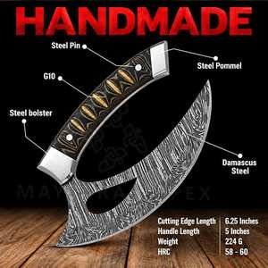 Cuchillo de Chef Ambidiestro de Acero de Damasco Forjado a Mano, Acabado Satinado, Mango de Micarta, Diseño Moderno, Cuchillo Multifunción - Product Image 3