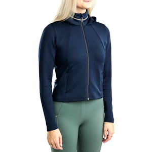 Veste d'équitation pour femme, à capuche, coupe ajustée, fermeture éclair, respirante, extensible, vêtements de sport d'extérieur, bleu marine - Product Image 1