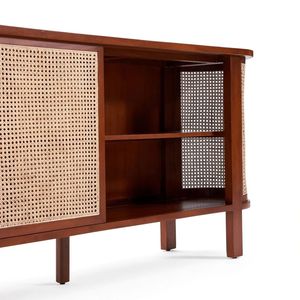Meuble de salon en teck massif de style mid-century modern avec panneaux en rotin et compartiments de rangement pour maison moderne ou villa - Product Image 5
