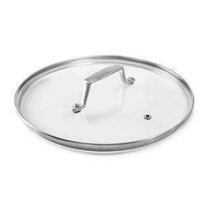 Couvercle en verre pour ustensiles de cuisine avec poignée en acier inoxydable et trou d'aération 10 pouces - Product Image 1