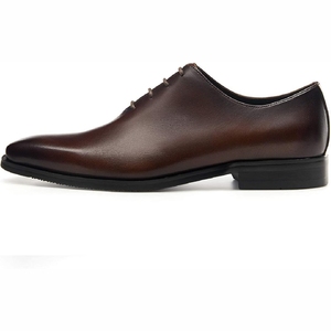 Men's Brown Genuine Leather Pointed Toe Lace-up Oxfords Plain Toe Office Formal Dress Shoes All Seasons - Product Image 4