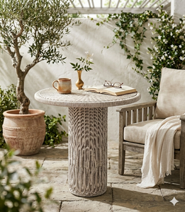 Modern Round Synthetic Rattan Outdoor <b>Dining</b> <b>Table</b> Weatherproof Wicker Pedestal French Bistro Patio Furniture Garden <b>Table</b> - Product Image 6