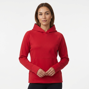 <b>Women's</b> <b>Red</b> Hooded <b>Sweatshirt</b> Long Sleeve Solid Color Pullover Cotton Knitted Breathable Windproof Autumn Wear Front Logo Pocket - Product Image 3