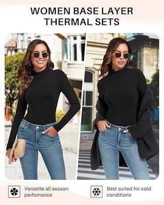 Ensemble de sous-vêtements thermiques pour femmes, col mi-haut, coton, coupe ajustée, caleçons longs, respirant et chaud avec propriétés antibactériennes - Product Image 4