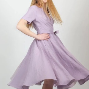 Nouvelle arrivée, robe midi en coton, col en V, manches courtes, silhouette en A, écologique, robe romantique pour la mère de la mariée, pour femmes - Product Image 1