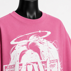 <b>Pink</b> Oversized Women's <b>Crop</b> <b>Top</b> Crew Neck Short Sleeve Letter Print 100% Cotton Jersey Loose Fit Casual Spring Summer Style - Product Image 6
