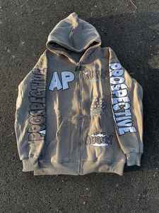 Sweat à capuche personnalisé lourd surdimensionné Hip Hop Streetwear Sweat à capuche à fermeture éclair complète pour hommes sweats à capuche surdimensionnés en coton polaire - Product Image 3