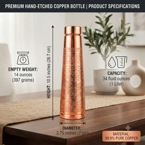 Botella de Agua de Cobre Martillado Hecha a Mano, 1 Litro, Botella de Cobre Puro para Beber, a Prueba de Fugas, Botella Ayurvédica para Almacenar Agua, para el Hogar y la Oficina - Product Image 4