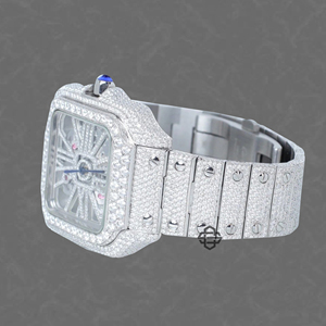 Montre de luxe classique carrée en acier inoxydable, modèle squelette, avec diamants Moissanite, mouvement à quartz, verre 20 mm et fermoir déployant - Product Image 2
