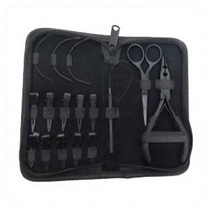 Kit professionnel de pose d'extensions capillaires noires pour salon : Anneaux de couleur en acier inoxydable, Perles, Ouvre-fermeur, Pince, Aiguille à boucle, Crochet - Product Image 5
