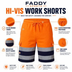 Shorts de travail haute visibilité, shorts cargo réfléchissants, pantalons de sécurité pour la construction avec ceinture élastique - Product Image 6