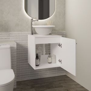 Mobile bagno sospeso Clyde bianco a una anta con lavabo Wessel e un ripiano, ampio spazio contenitivo - Product Image 2