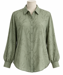 Camisa de Mujer Color Verde Salvia con Botones, Manga Larga, Cuello con Solapa, 100% Seda, Estilo Vintage, Lavable, para Oficina - Product Image 1