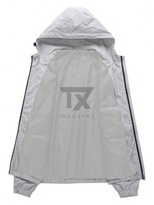Mens Spring Knitted Zipper Eco-Friendly Breathable Lightweight White Gray Windbreaker <b>Jacket</b> Quick Dry Hooded Shell <b>Waterproof</b> - Product Image 3