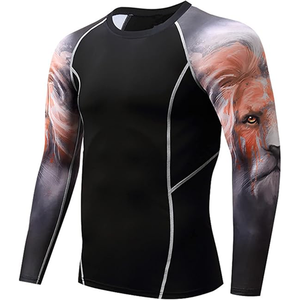 Men's Long Sleeve Rash Guard Black White <b>Skull</b> Print Quick Dry Compression Shirt Full Sleeve MMA BJJ Training <b>Top</b> - Product Image 3
