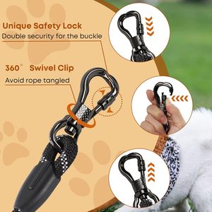 Laisse Réfléchissante pour Animaux, <span class=keywords><strong>Corde</strong></span> de Liaison pour Entraînement Canin avec Mousqueton Verrouillable pour Promenades en Extérieur et Utilisation en Parc pour Chiens - Product Image 2
