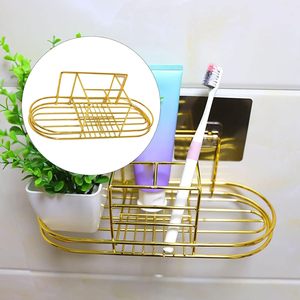 Handmade <b>Gold</b> Metal Bathroom Organizer <b>Shelf</b> <b>Wall</b> Mounted Adhesive Storage Rack for Toothbrush Toothpaste Soap Shampoo Cosmetics - Product Image 3