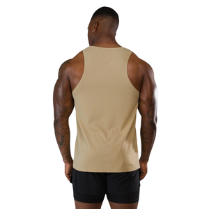 Camiseta sin mangas acanalada beige arena para hombre, transpirable, ajustada, para gimnasio, entrenamiento, uso casual de verano, estilo musculoso - Product Image 2