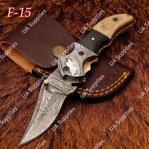 มีดพับดามัสกัส OEM ขายส่ง - มีดพกทำมือ ใบมีดคมกริบ ปลายใบมีดแบบคลิป สำหรับล่าสัตว์และตั้งแคมป์ พร้อมปลอก - Product Image 3