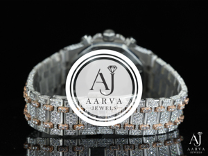 AARVA JEWELS นาฬิกากลไกจักรกลสแตนเลสประดับเพชรโทนสีโรสโกลด์คริสตัลแซฟไฟร์โครโนกราฟ 20 มม. สายแบบอะนาล็อก - Product Image 3