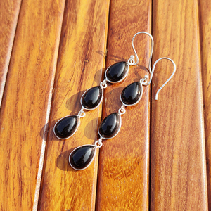 <b>Black</b> Diamond Teardrop Bezel Setting Triple Drop <b>Earrings</b> Women Handmade Silver Plated Brass Bohemian Designer Statement Gift - Product Image 6