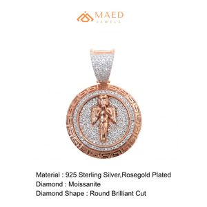 Rose Gold Plated <b>Angel</b> Circle Moissanite Pendant <b>Charm</b> Fashion Necklace Hip Hop Luxury Urban Jewelry Style Anniversary Silver - Product Image 6
