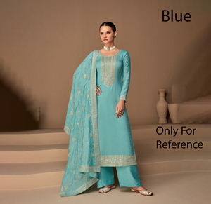 Blue Cotton Salwar Kameez <b>Ankle</b>-Length Embroidered Traditional Wear For Women India Pakistan Wedding Occasion Regular Fit - Product Image 1