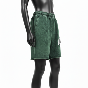 Shorts de algodón prémium de 320 GSM con lavado ácido verde, tela suave con logotipo bordado personalizado y estampado en relieve para mujer - Product Image 2