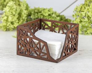 Modern Wooden Square Napkin Holder With Geometric Design Durable <b>Table</b> Decoration 5.4x6.9 Inches - Product Image 1