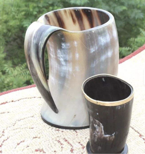 Mug en corne de bœuf de luxe, design viking, avec poignée, gravé sur mesure, pour boissons chaudes et froides - Product Image 5