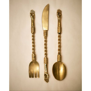 Luxury Design Brass Silver Plated Cutlery Set 4 Piece Stainless Steel Twisted Handle <b>Flatware</b> For Hotel Home Restaurant - Product Image 5