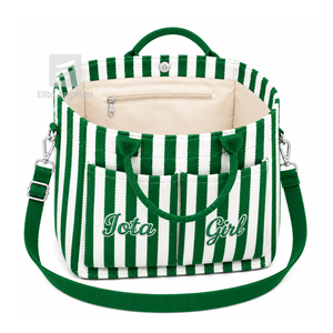Custom Iota Phi Lambda Sorority Tote bag green and White Embroidered Logo Striped Daily Use Large Capacity <b>Canvas</b> Tote bag - Product Image 2
